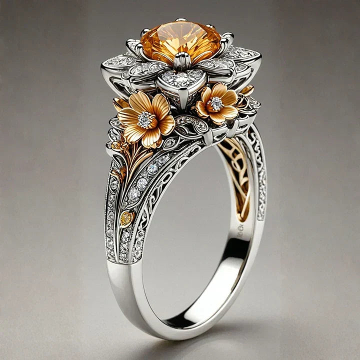 Exotic Ring with Orange Blossom in Silver