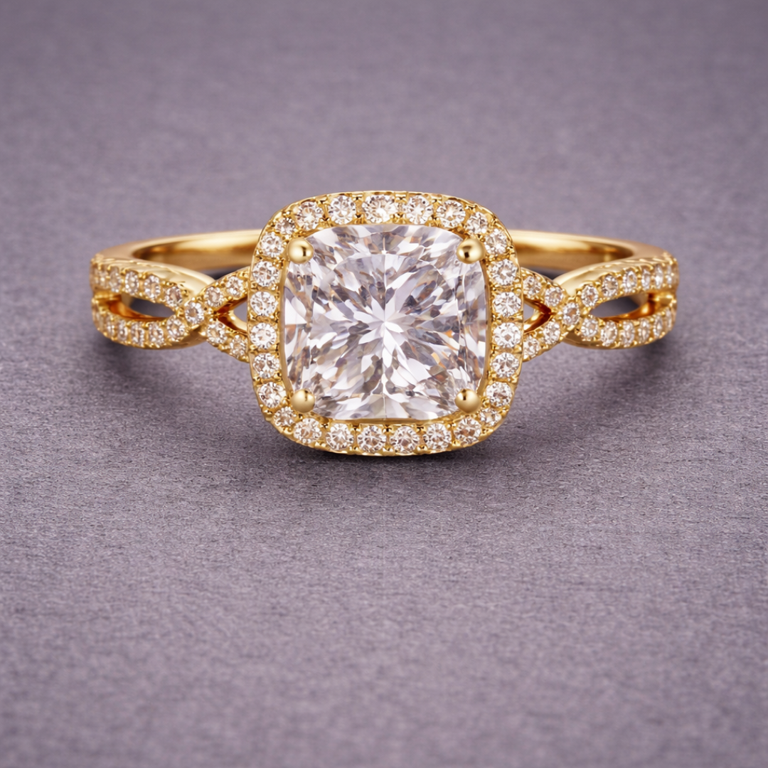 Vintage Cushion Halo Gold Ring