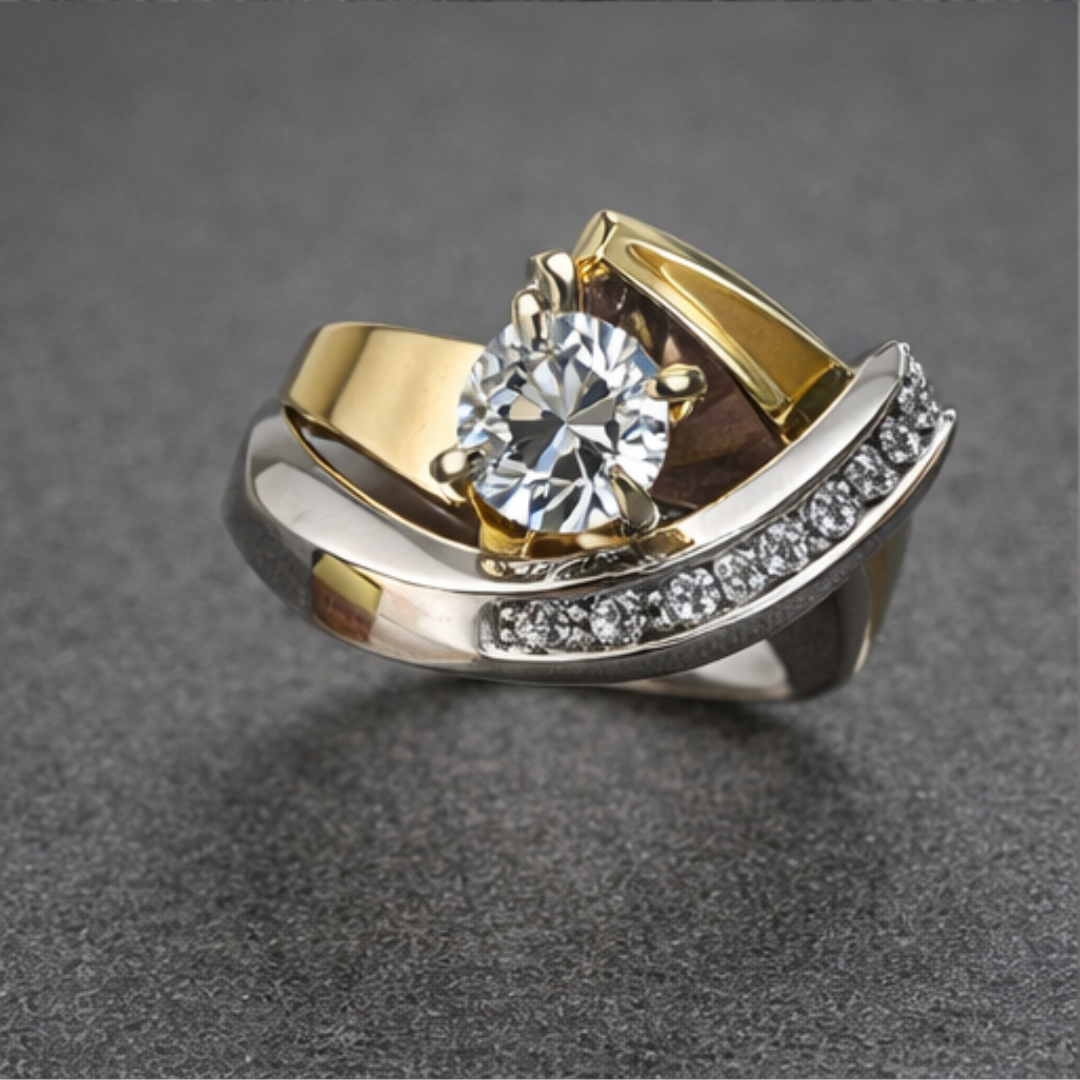 Square Halo Gold Statement Ring