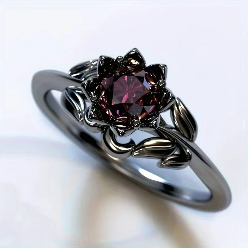 Vintage Red Stone Flower Ring