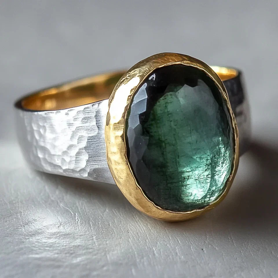 Vintage Green Silver Plated Ring