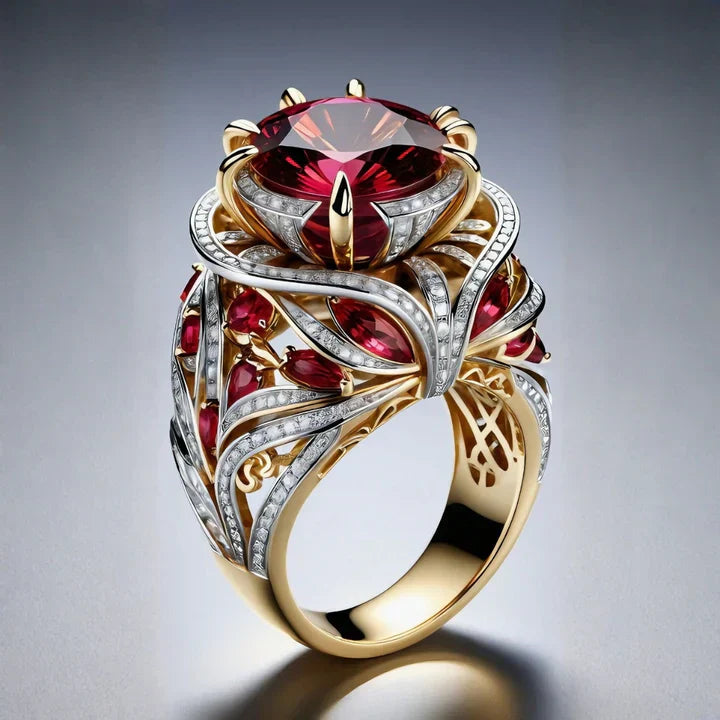 Exotic Gold Ring with Red Zirconia Crystal