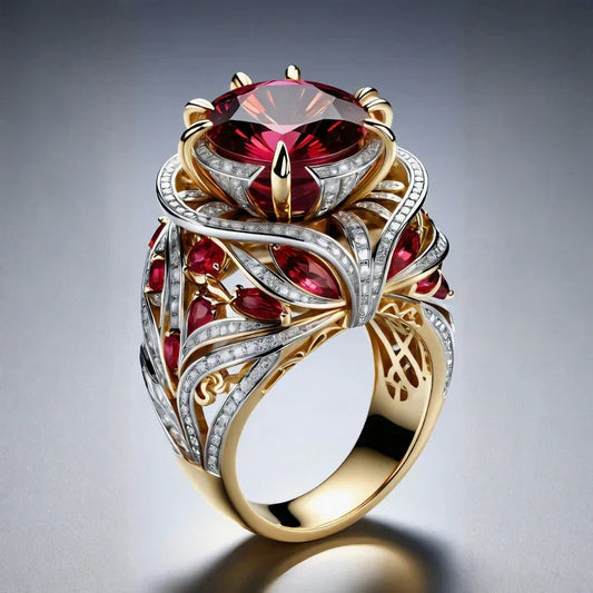 Exotic Gold Ring with Red Zirconia Crystal