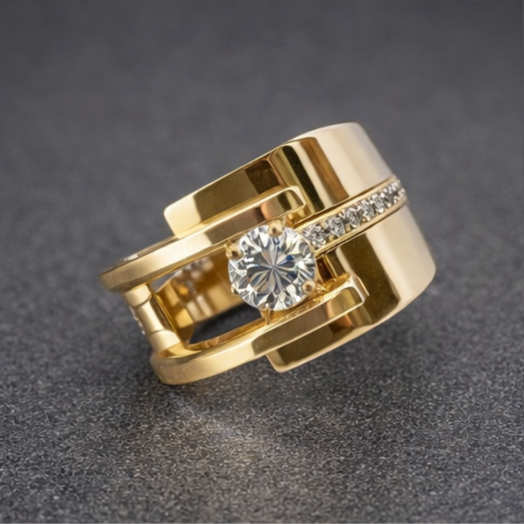 Double Line Gold Spark Ring