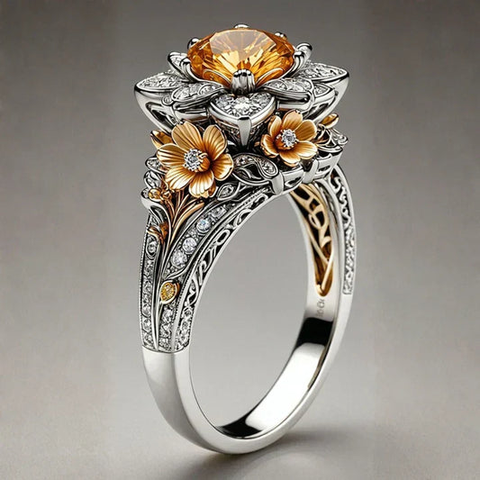 Exotic Ring with Orange Blossom in Silver