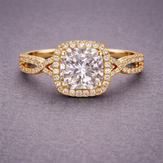 Vintage Cushion Halo Gold Ring
