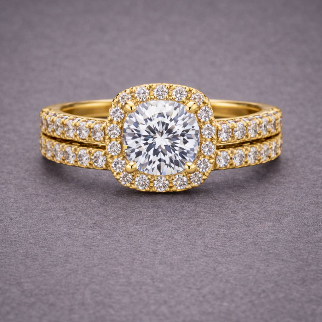 Classic Double Halo Gold Ring