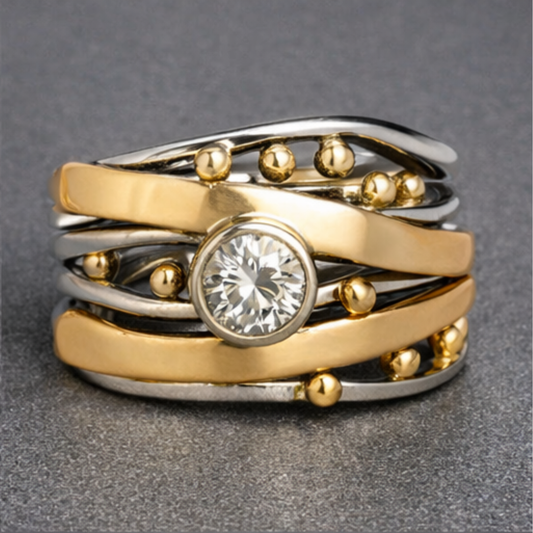 Layered Gold Pavé Ring