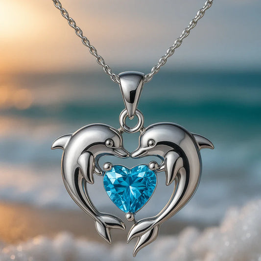 Double Silver Dolphin Love Necklace