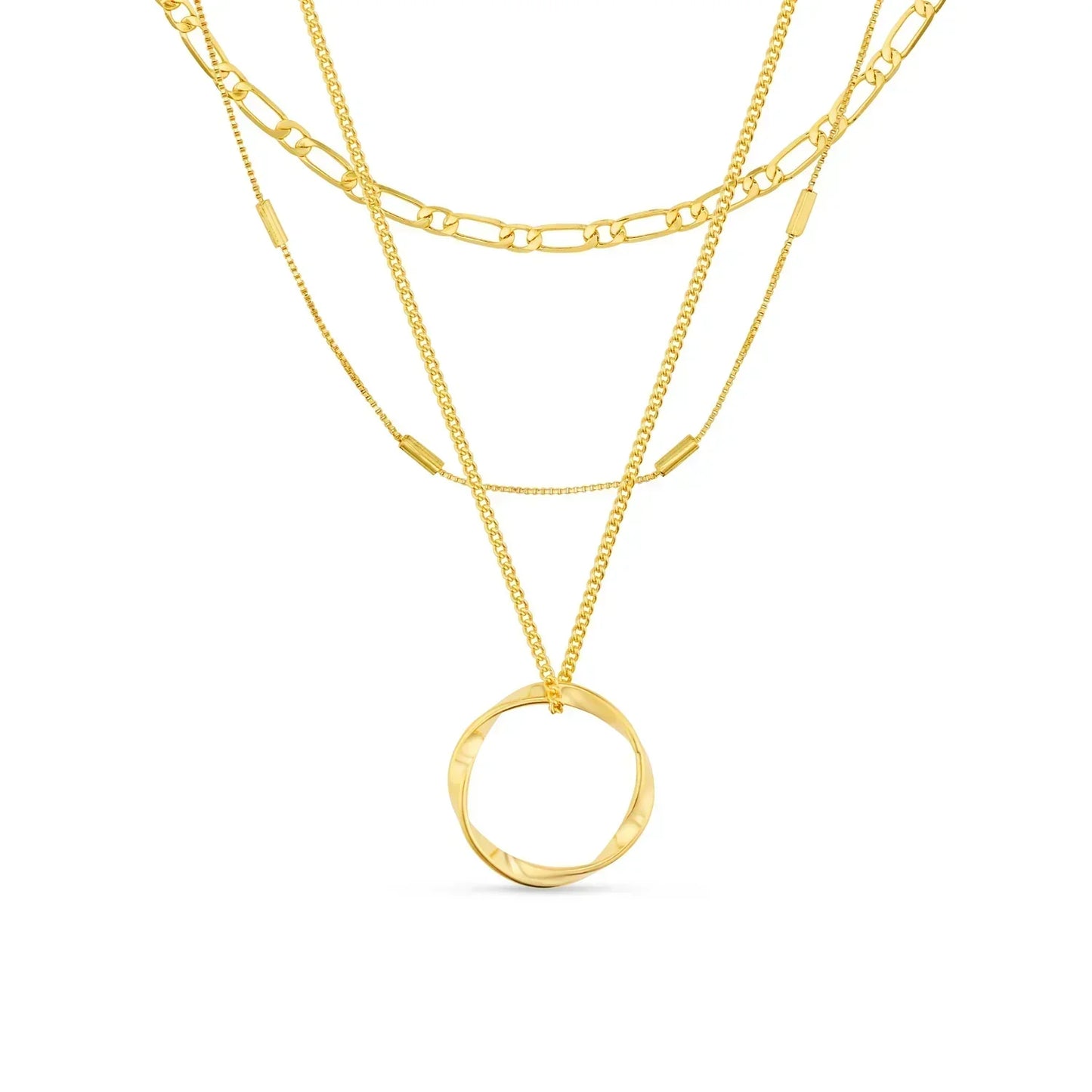 Open Circle Necklace with Three Rows | White Gold