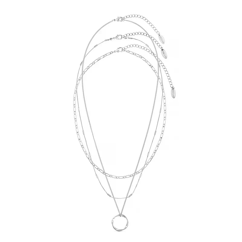Open Circle Necklace with Three Rows | White Gold