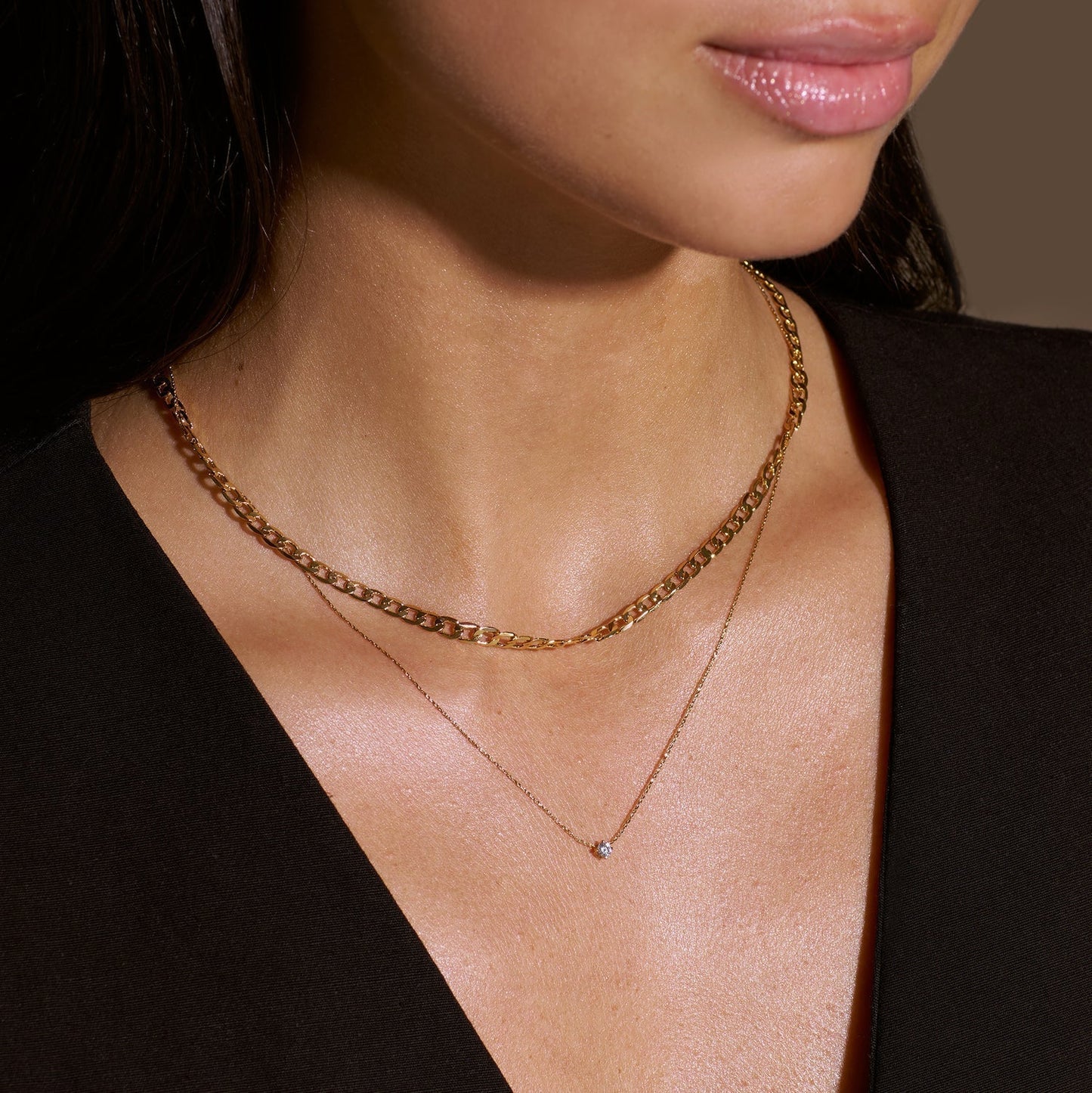 Curb Chain Necklace with Flat Links | White Gold