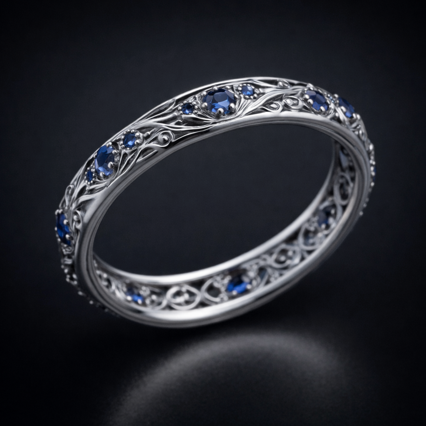 Exotic Fine Blue Silver Zirconia Leaf Ring