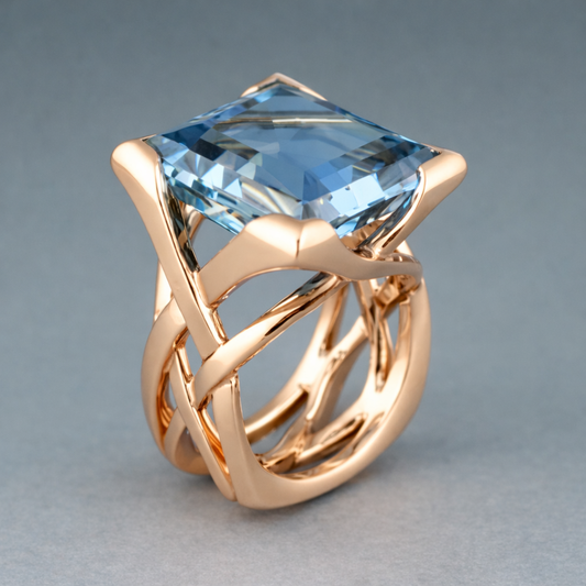 Vintage Rose Gold Ring with Blue Zircon