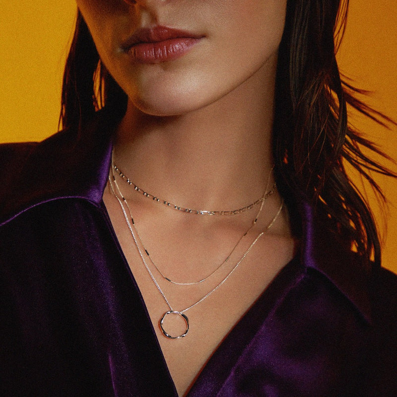 Open Circle Necklace with Three Rows | White Gold