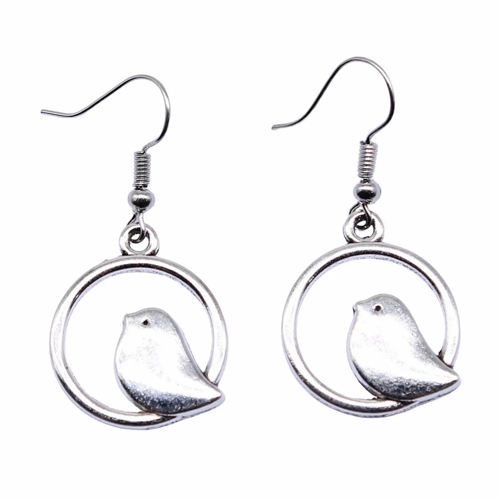 Vintage Bird Charm Drop Earrings – Handmade Boho Jewelry