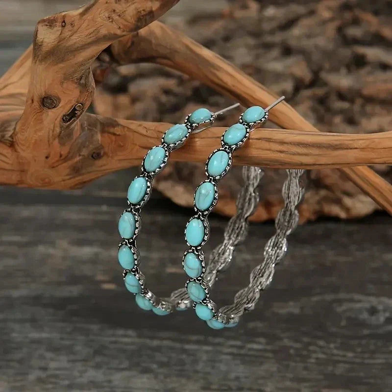 Vintage Bohemian Turquoise Circle Earrings