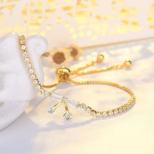 Vintage Gold Sparkling Crystal Bow Adjustable Bracelet