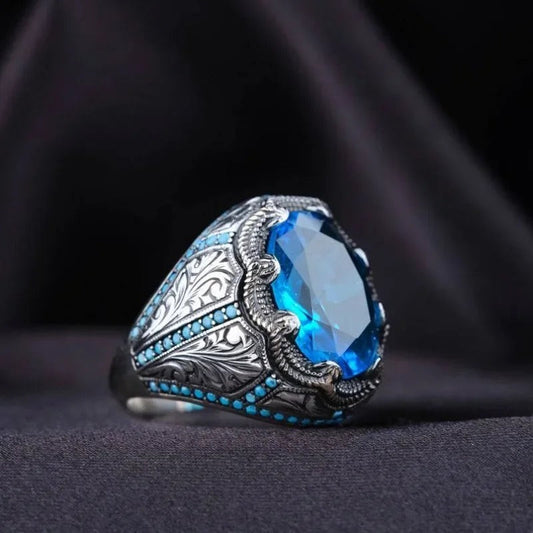 Vintage Handmade Blue Stone Silver Ring