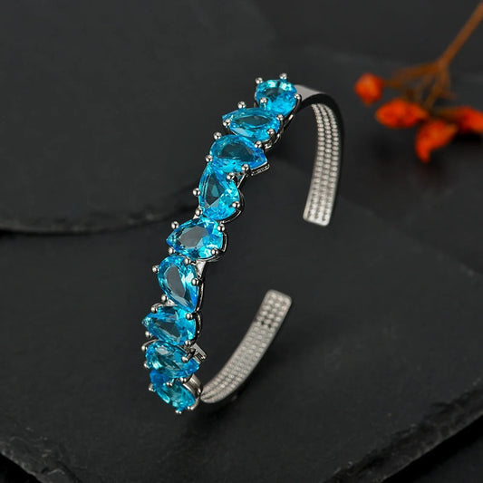 Vintage Silver Blue Crystal Adjustable Bracelet