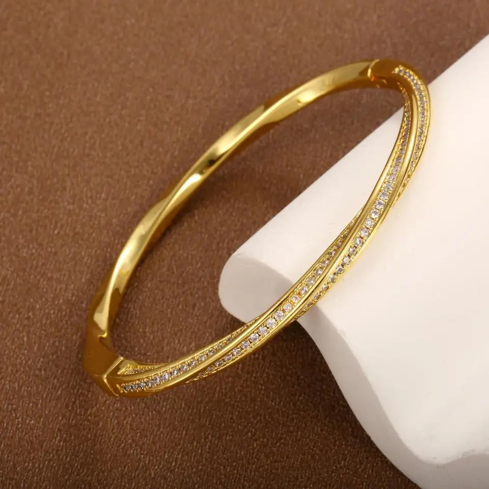 Gold Sleek Double Row Crystal Bracelet