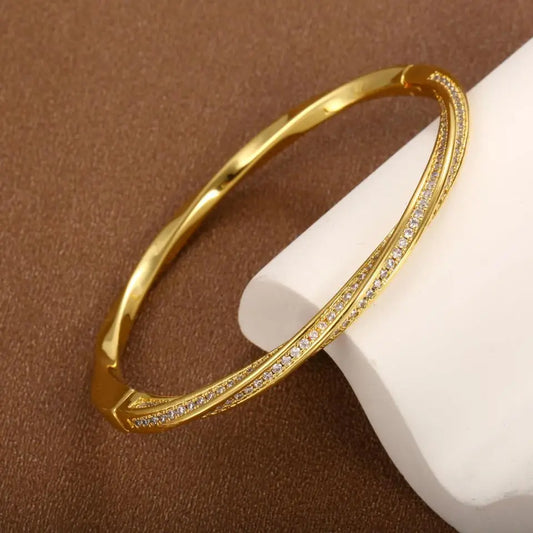 Gold Sleek Double Row Crystal Bracelet