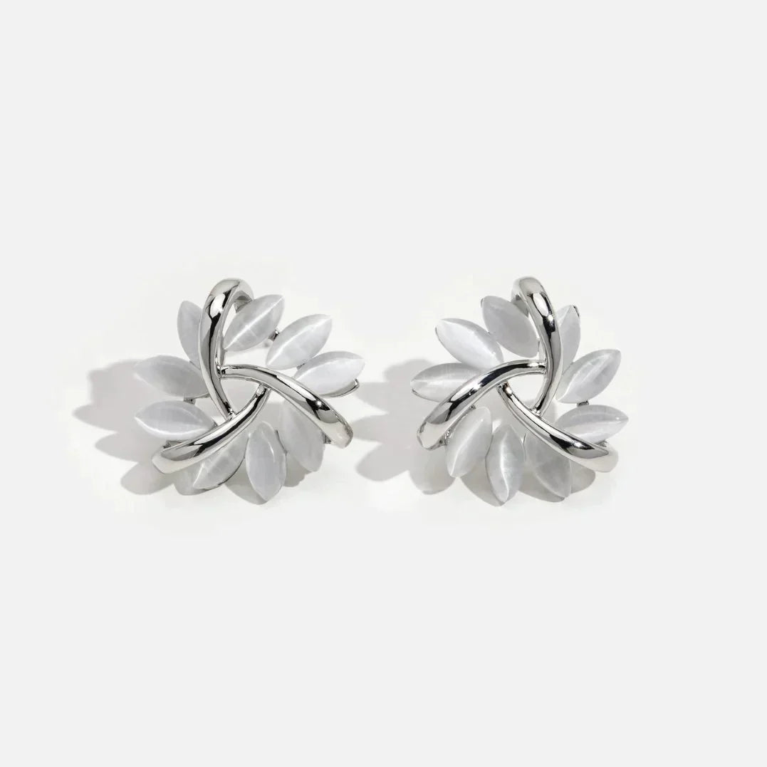 Circle earrings with gold opal petals