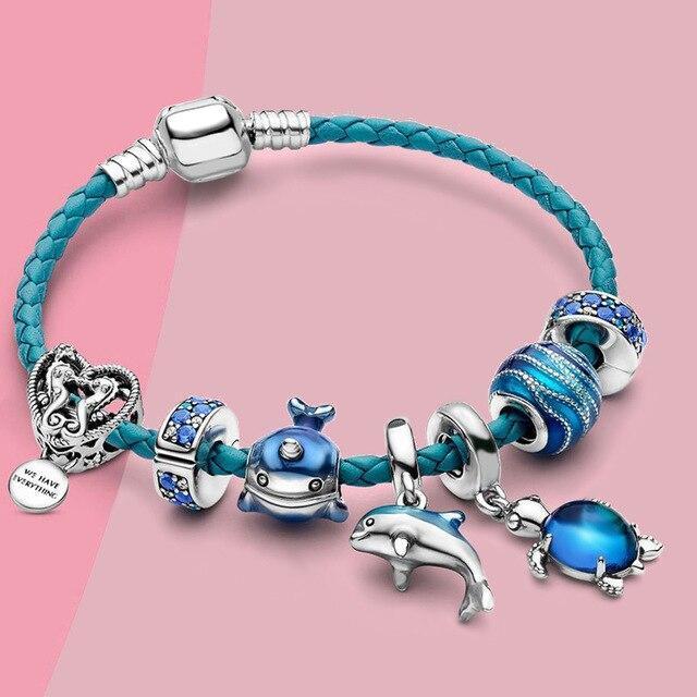 Ocean Style Bracelet + Charms in Leather and Silver Included