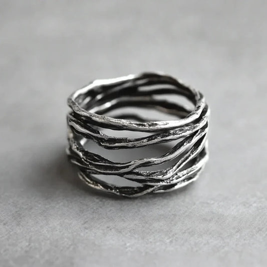 Minimalist Multi-Layered Silver Ring in Vintage Style