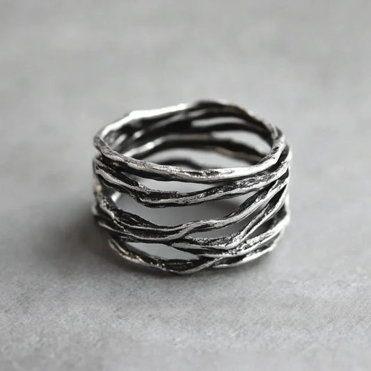 Minimalist Multi-Layer Silver Ring in Vintage Style